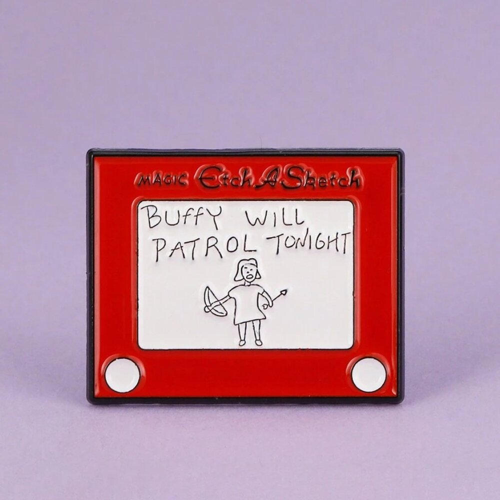"BUFFY WILL PATROL TONIGHT" ETCH-A-SKETCH ENAMEL PIN LAPEL PIN BROOCH NWT